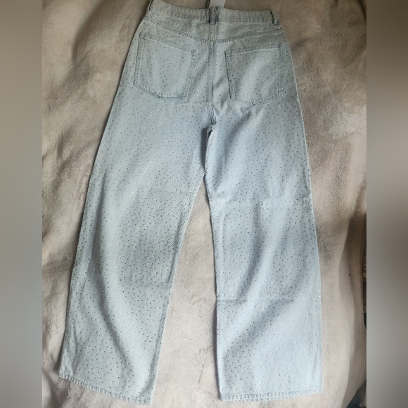 H&M RHINESTONE Embellished Denim Pants Light Denim Blue BNWT - Picture 5 of 16